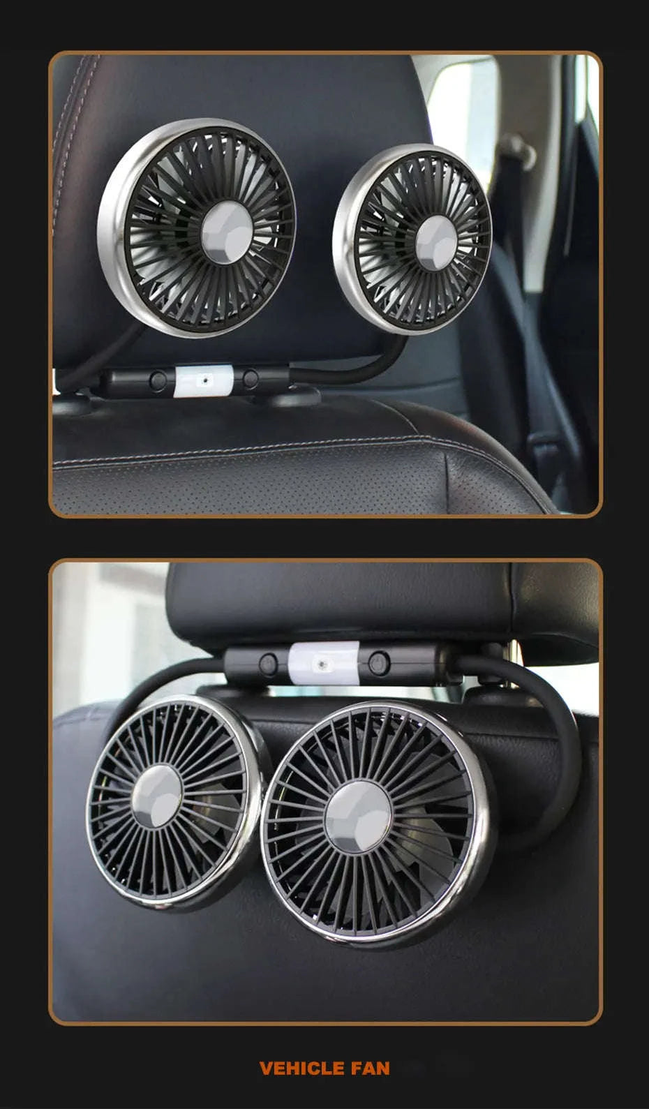 Dual Head USB Car Fan with LED Light-Dual head fan