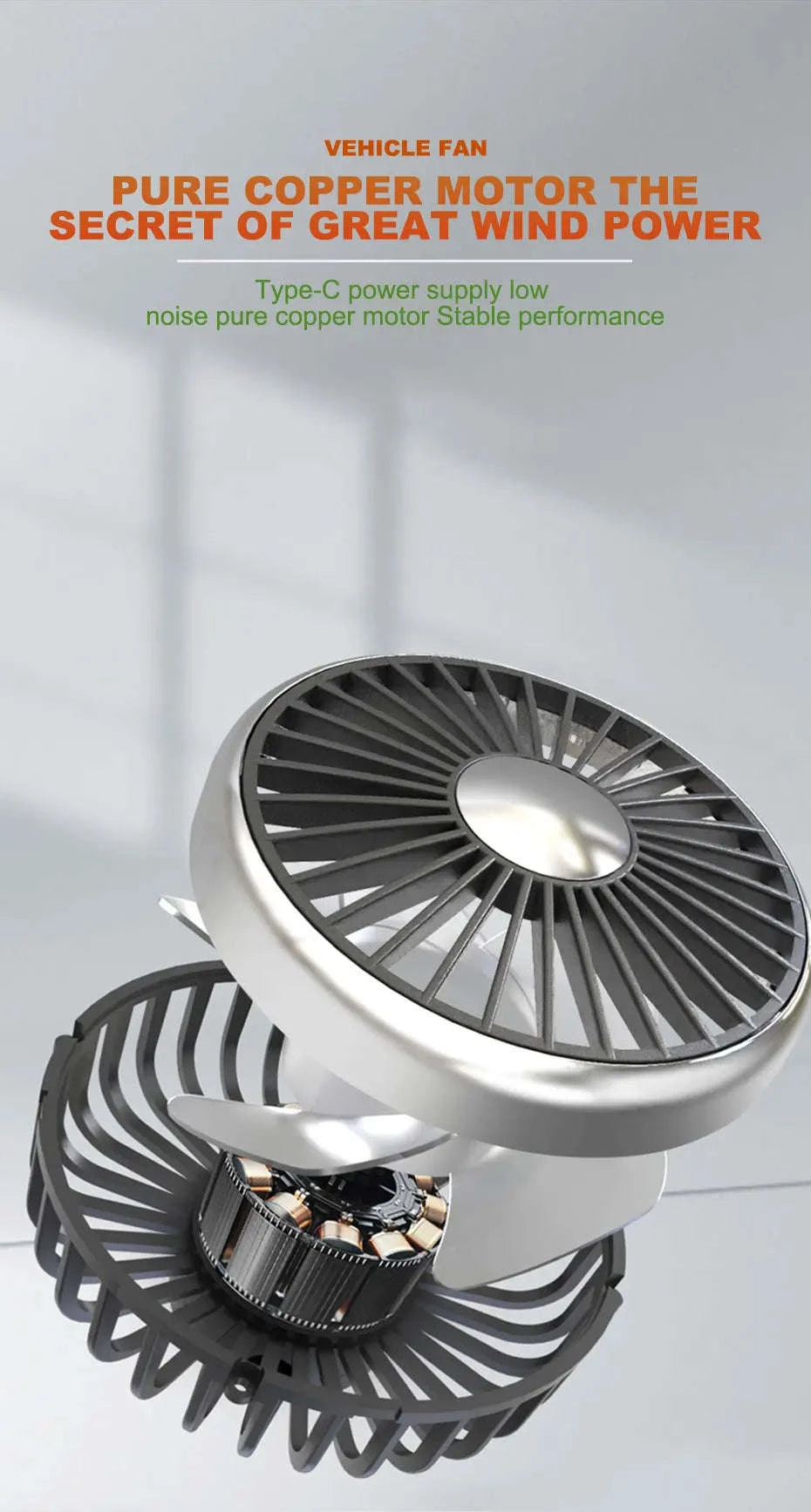 Dual Head USB Car Fan with LED Light-Dual head fan