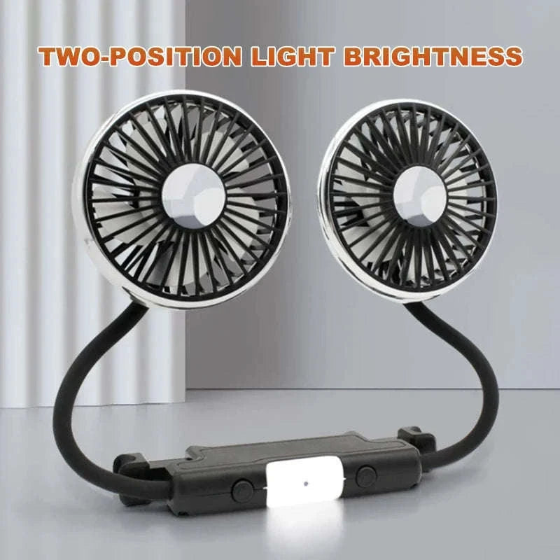 Dual Head USB Car Fan with LED Light-Dual head fan
