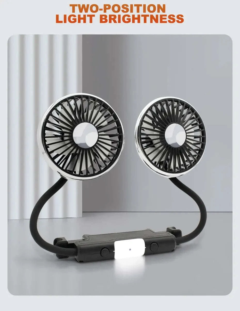 Dual Head USB Car Fan with LED Light-Dual head fan