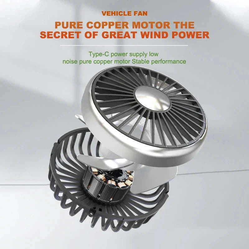 Dual Head USB Car Fan with LED Light-Dual head fan