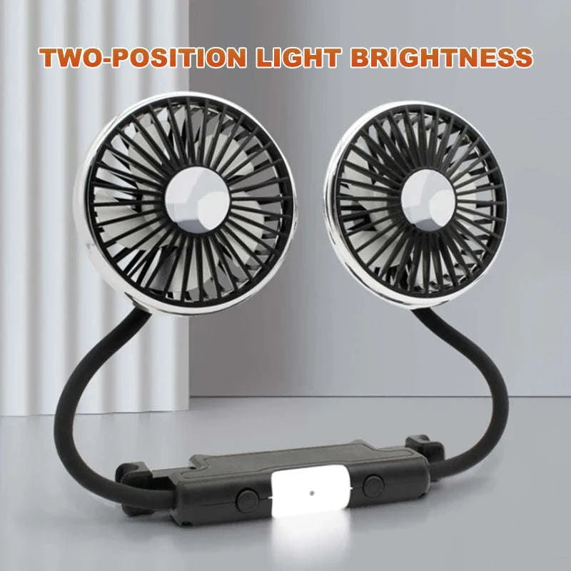 Dual Head USB Car Fan with LED Light-Dual head fan