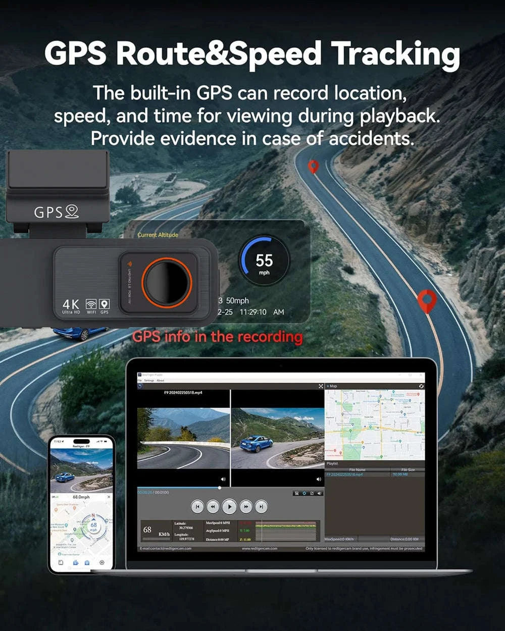 Dual Lens 4K UHD Dash Cam-4K-2.5K Rear-BL