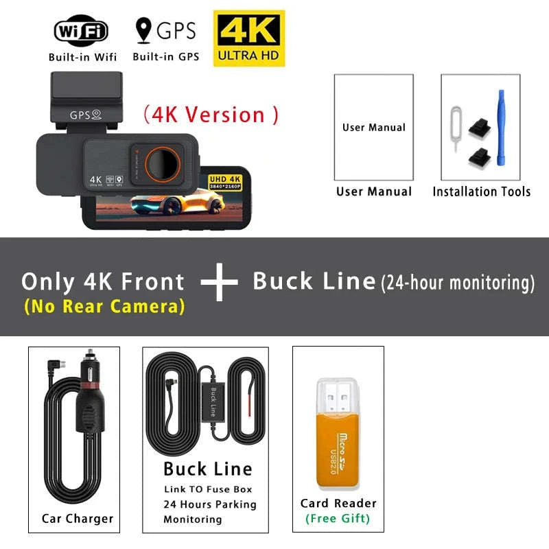 Dual Lens 4K UHD Dash Cam-4K-2.5K Rear-BL