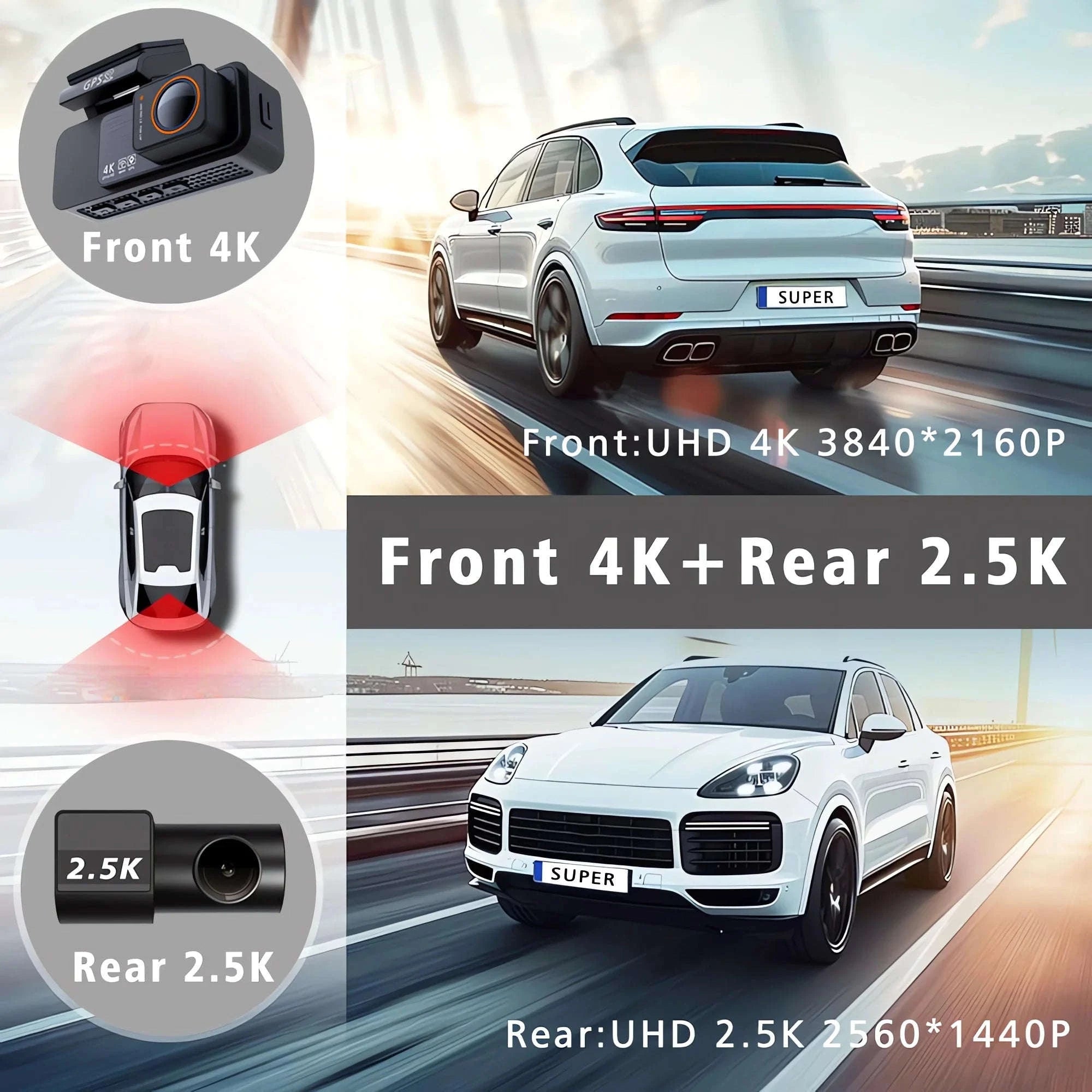 Dual Lens 4K UHD Dash Cam-4K-2.5K Rear-BL