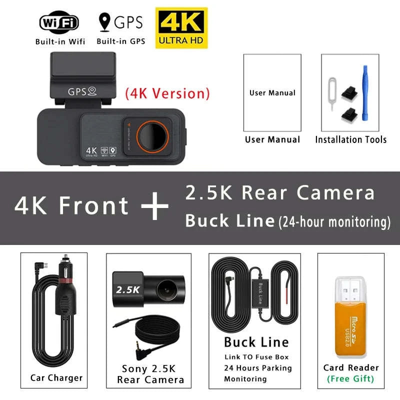 Dual Lens 4K UHD Dash Cam-4K-2.5K Rear-BL