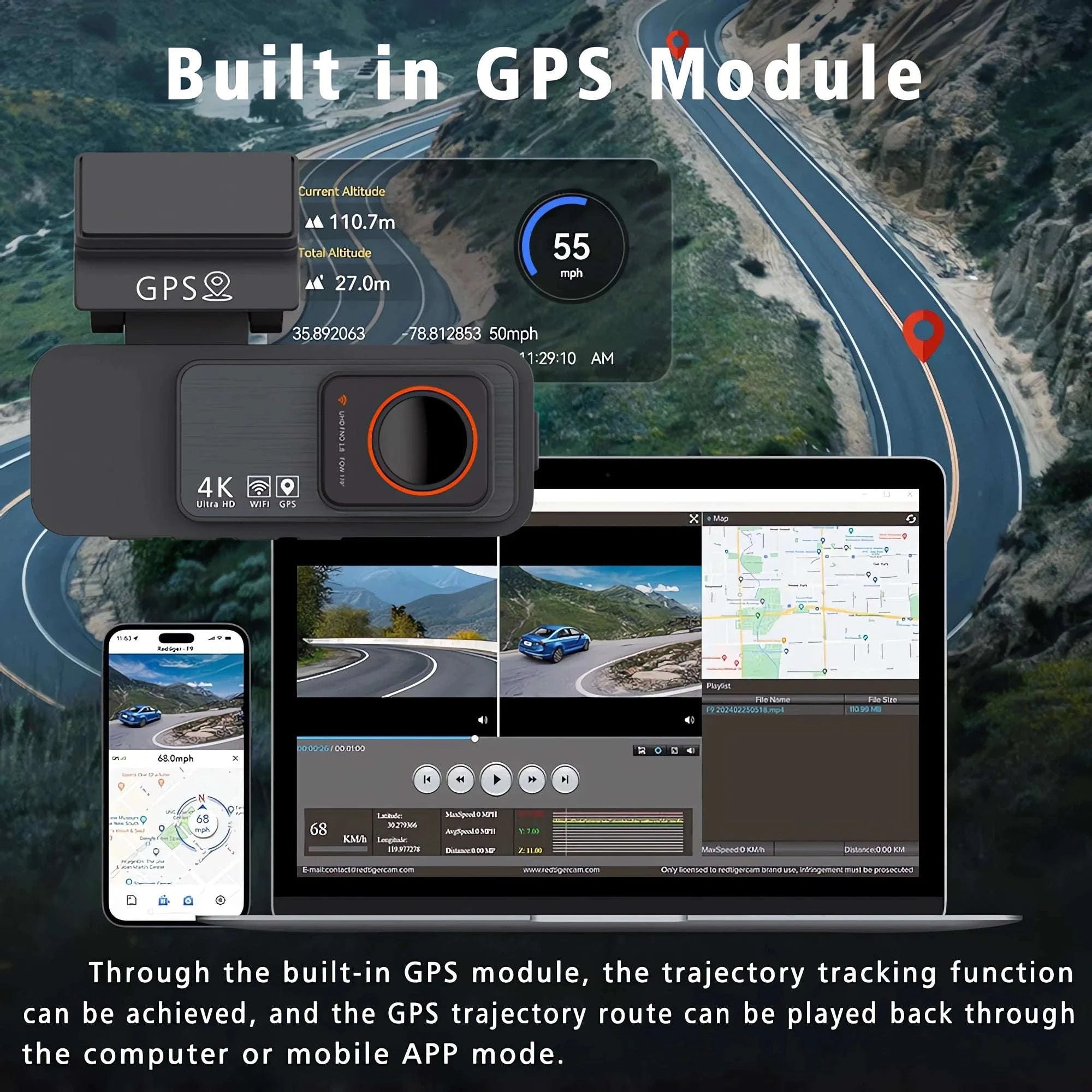 Dual Lens 4K UHD Dash Cam-4K-2.5K Rear-BL