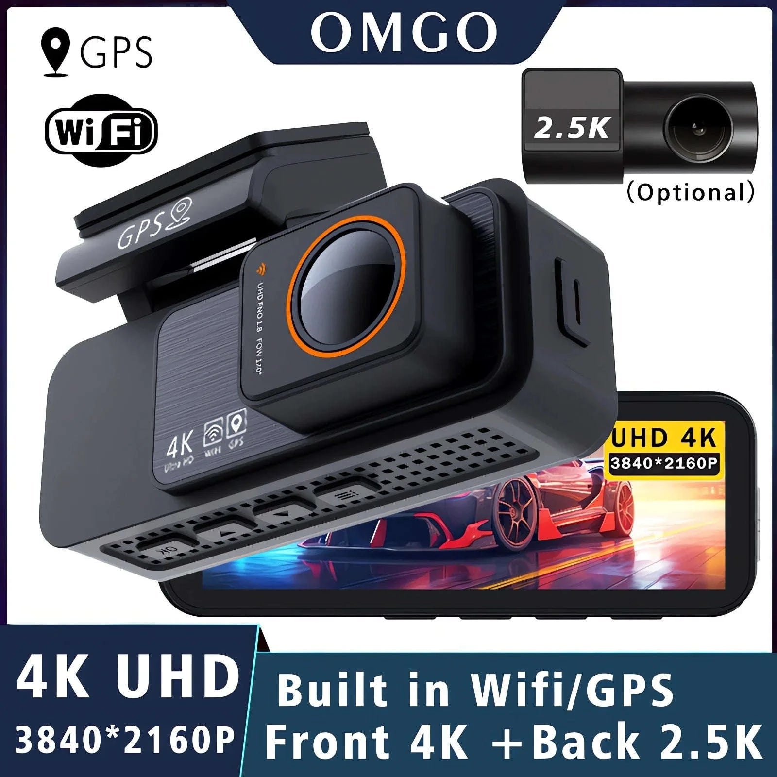 Dual Lens 4K UHD Dash Cam-4K-2.5K Rear-BL