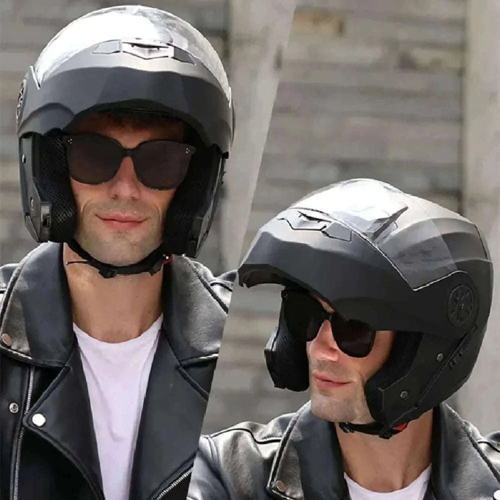 Dual Lens Flip-Up Full Face Motorcycle Helmet Modular ABS Design-