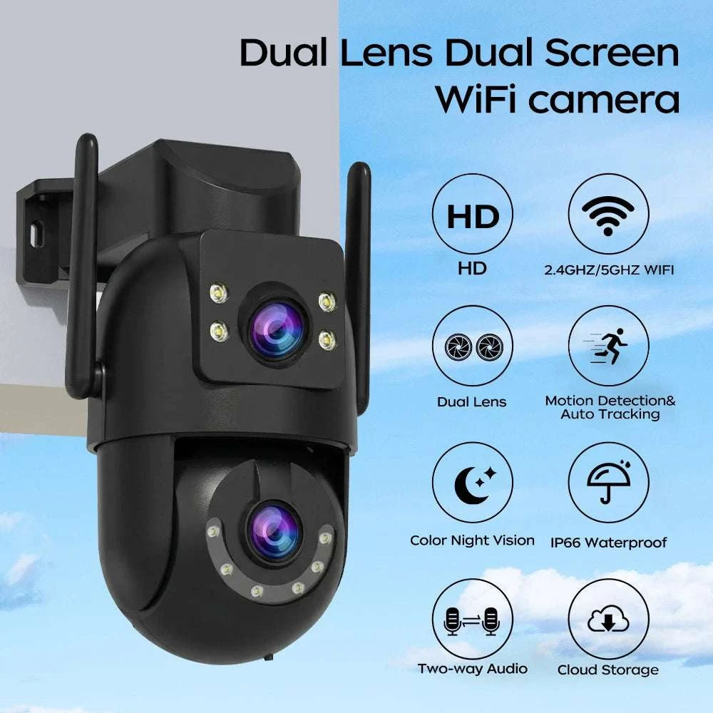 Dual Lens Outdoor Security Camera with Night Vision & 5G WiFi-1080P CAM / UK Plug / China Mainland
