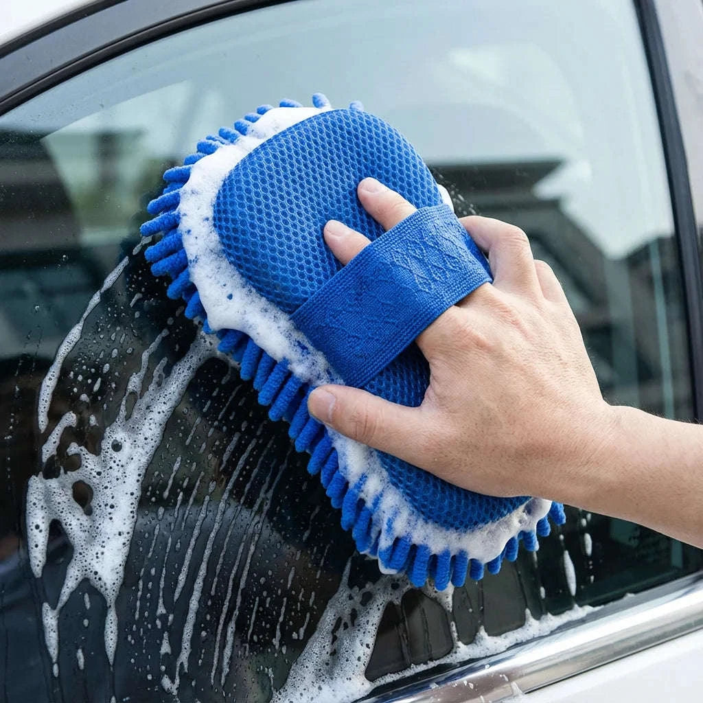 Dual-Sided Chenille Car Wash Sponge Block, Scratch-Free 26x15cm-Blue / United States