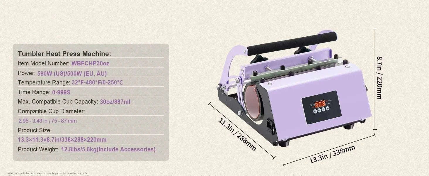 Dual Station Tumbler Heat Press for 11–30oz Mugs and Cups-Purple B 12.8lbs / United States