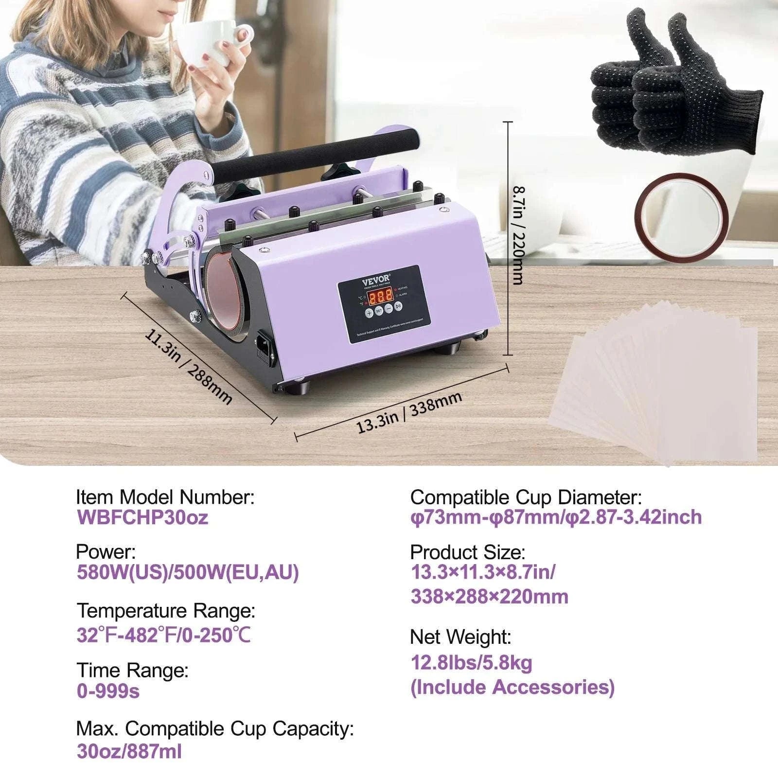 Dual Station Tumbler Heat Press for 11–30oz Mugs and Cups-Purple B 12.8lbs / United States