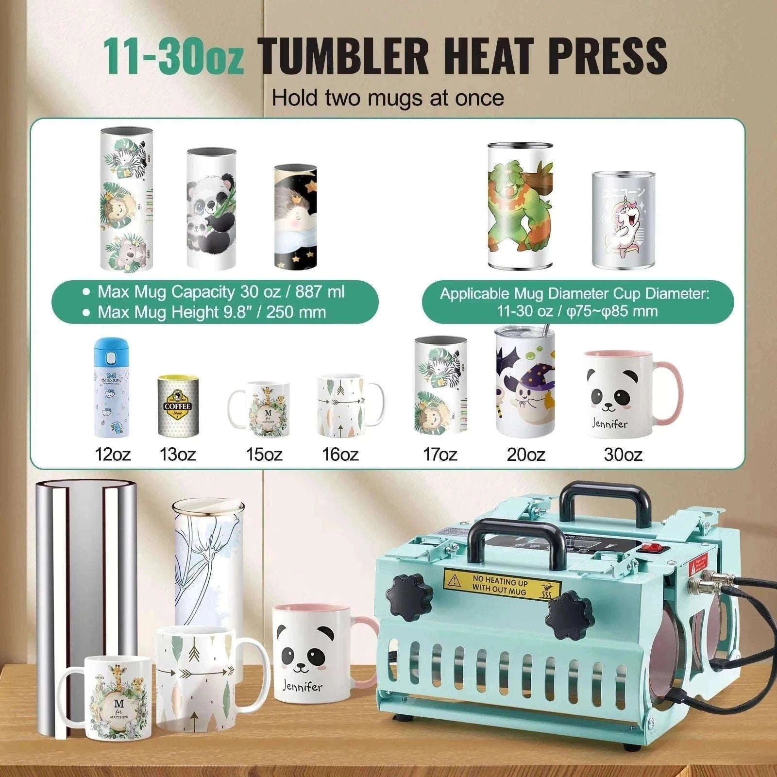 Dual Station Tumbler Heat Press Machine for 11-30 oz Cups-Green B 12.8lbs / spain