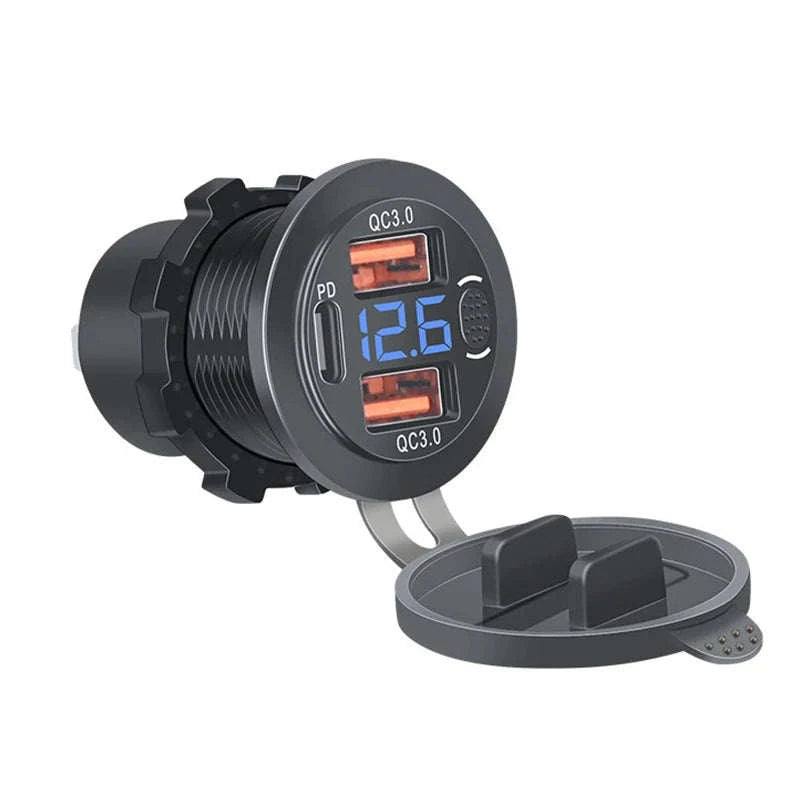 Dual USB Car Charger Socket with Voltmeter for 12V/24V Vehicles-green