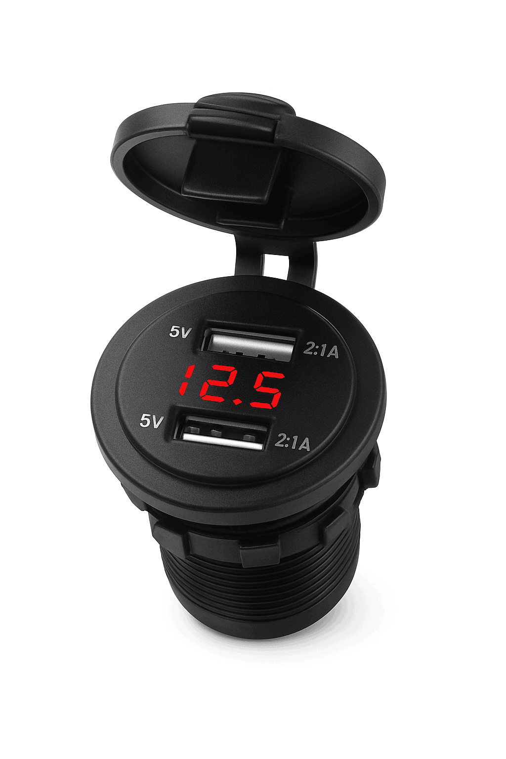 Dual USB Car Charger Socket with Voltmeter for 12V/24V Vehicles-green