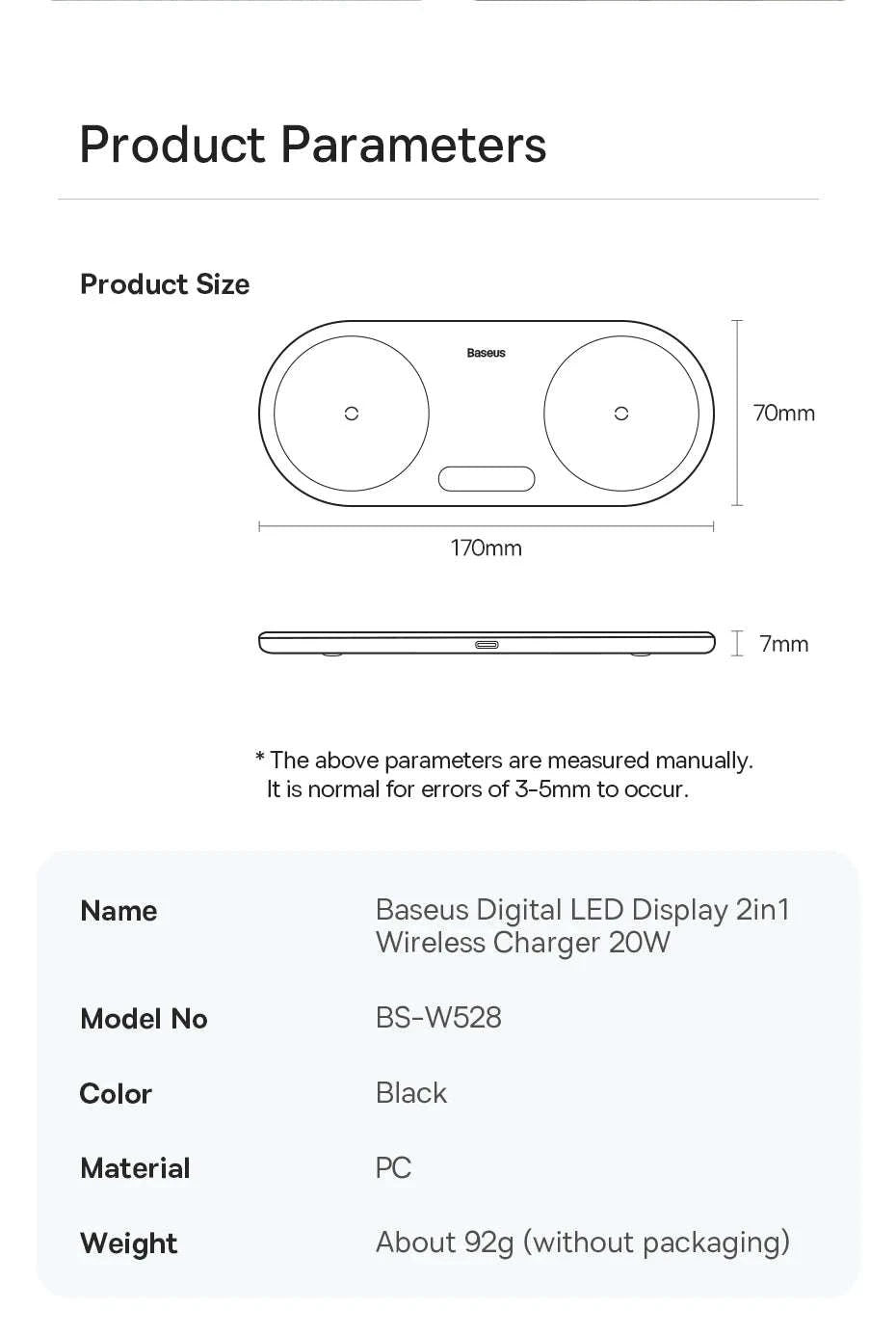 Dual Wireless Charger with LED Display for iPhone, Samsung & AirPods-Black