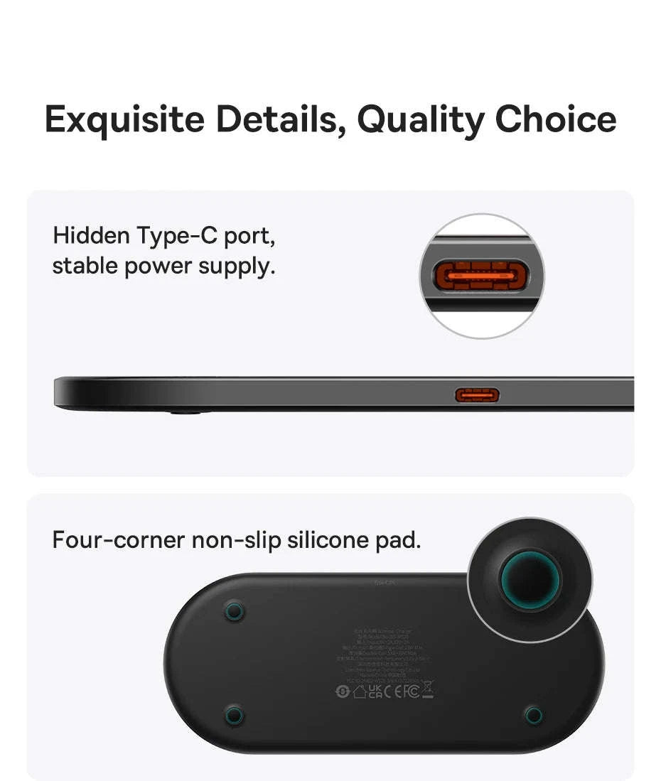 Dual Wireless Charger with LED Display for iPhone, Samsung & AirPods-Black