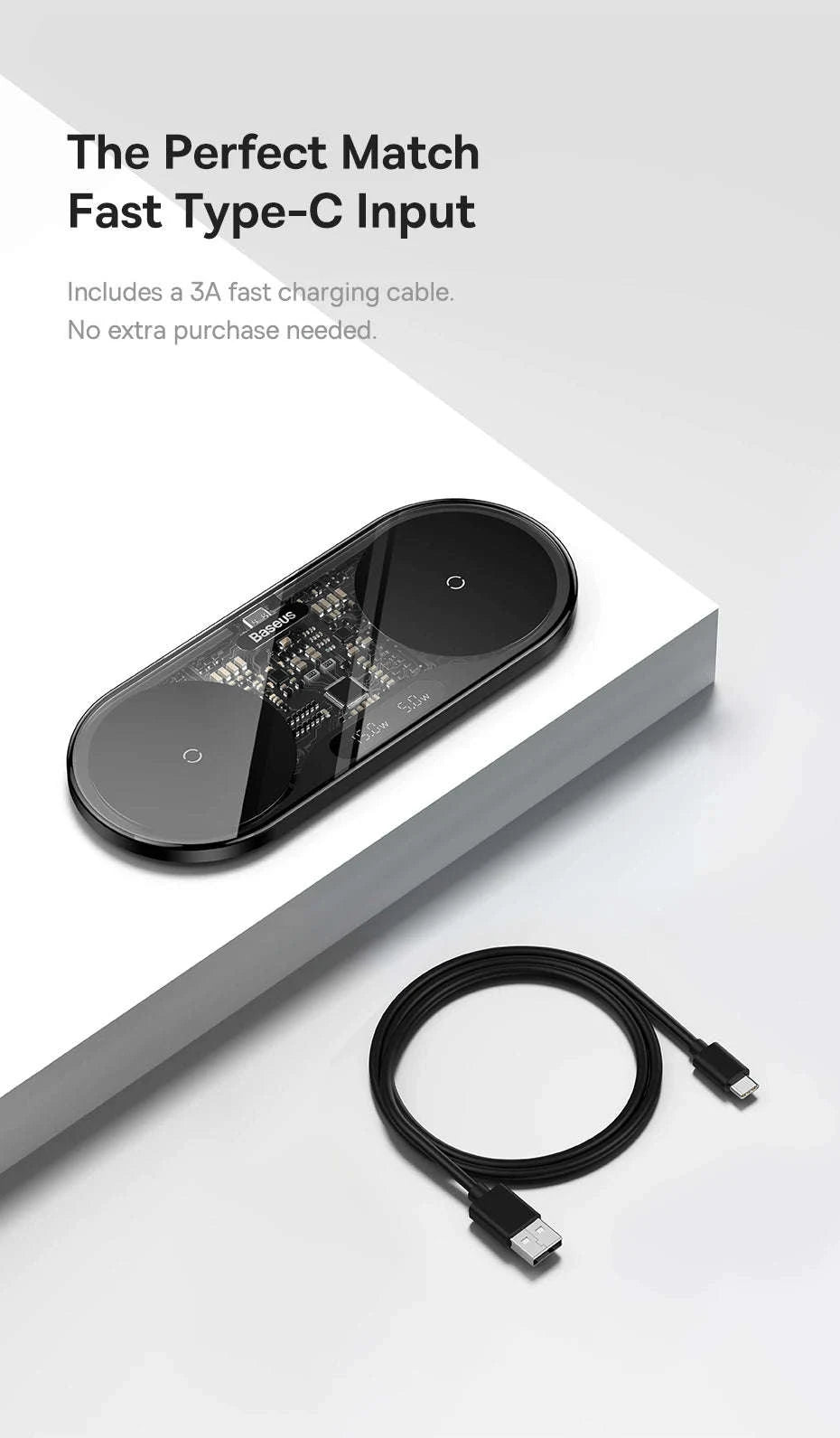Dual Wireless Charger with LED Display for iPhone, Samsung & AirPods-Black