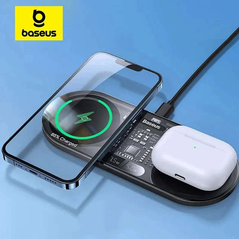 Dual Wireless Charger with LED Display for iPhone, Samsung & AirPods-Black
