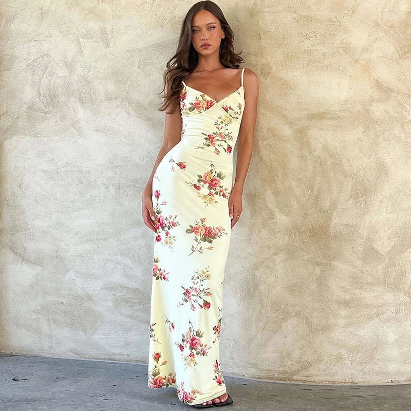 Dulzura Floral Print Maxi Dress-Apricot / XS