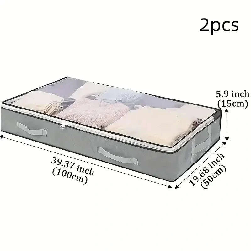 Dustproof Under Bed Storage Box with Reinforced Handles-gray 2pcs