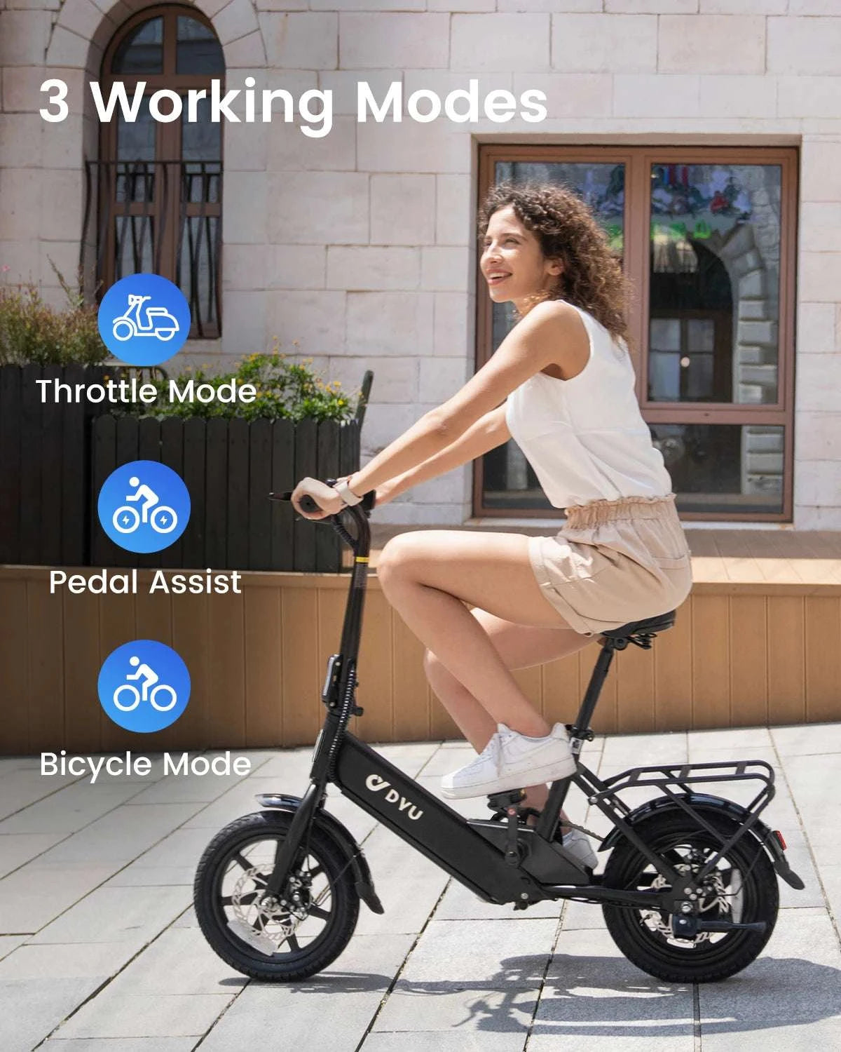 DYU C3 14" Folding Electric Bike 36V Lithium Battery Compact E-Bike-black / United States