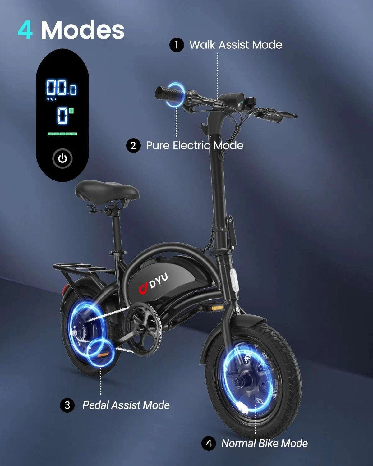 DYU D3F Folding Electric Bike 20MPH 36V Battery Compact E-Bike-black / United States
