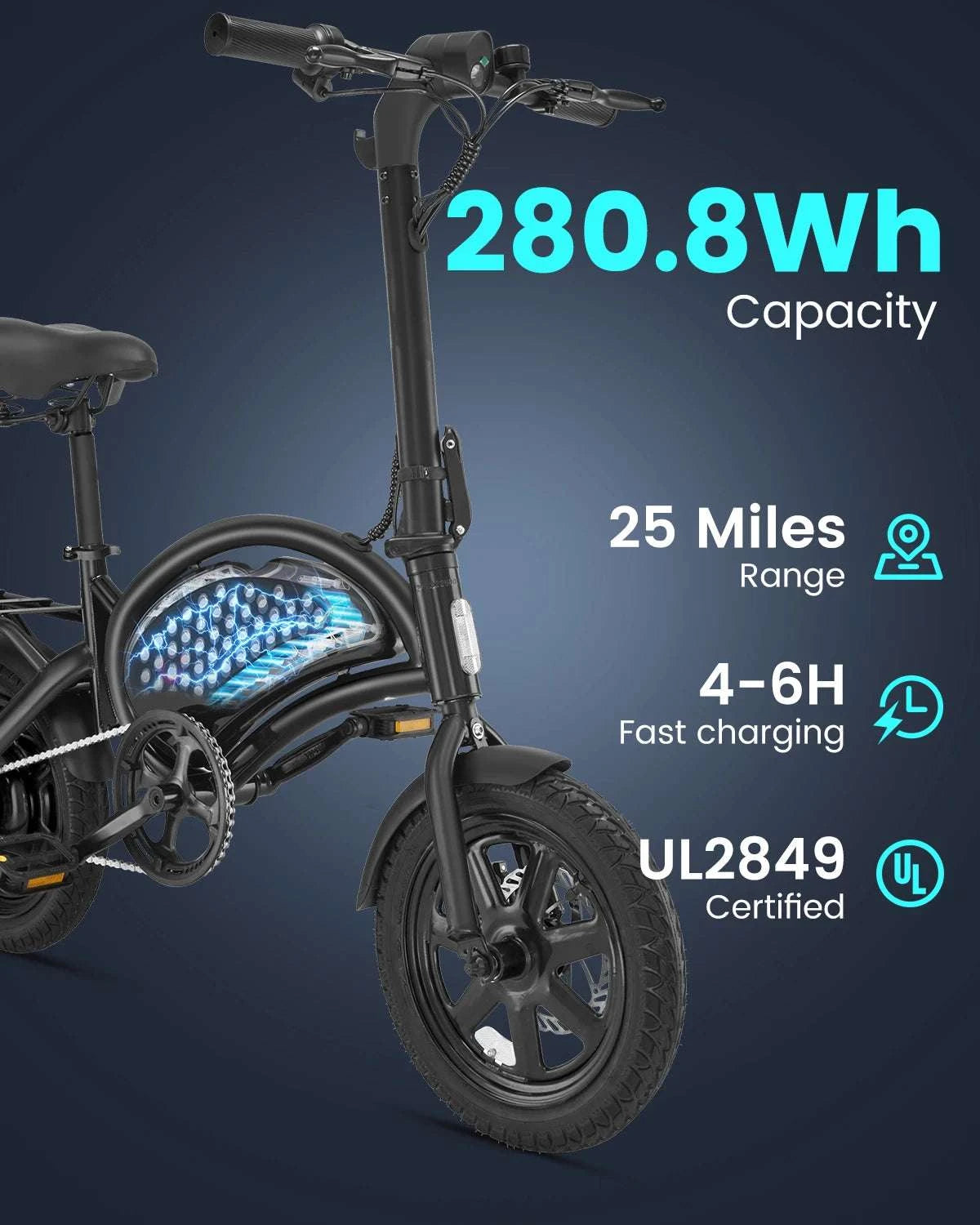 DYU D3F Folding Electric Bike 20MPH 36V Battery Compact E-Bike-black / United States