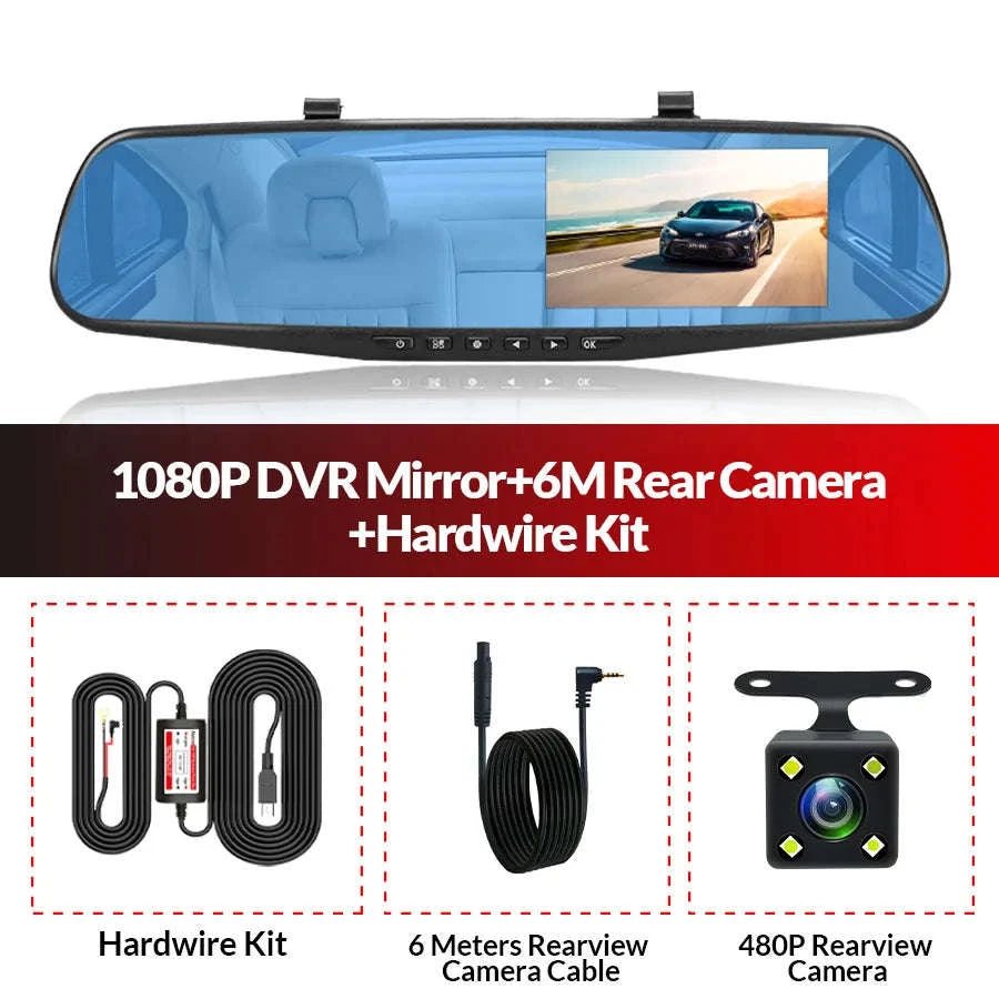 E-ACE 4.3" Dual Lens Dashcam Mirror DVR FHD 1080P-A08-6M RCC / 64G