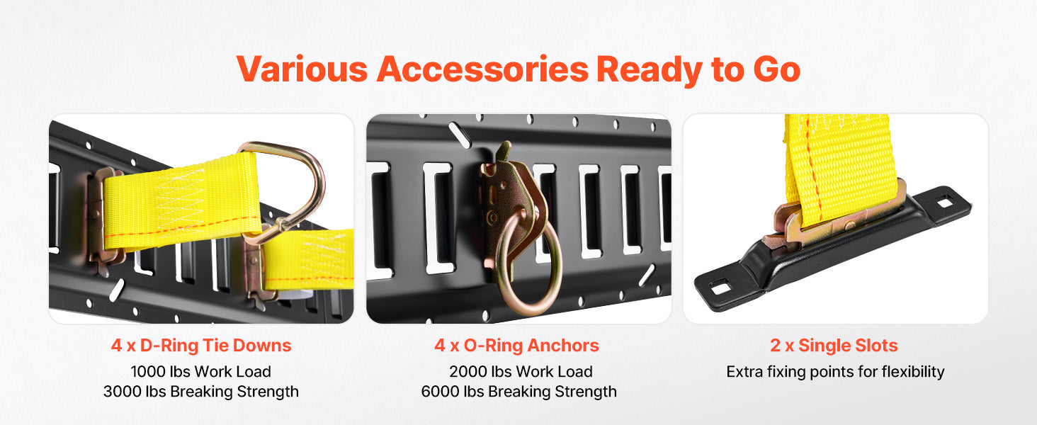 4 Pack 2ft E-Track Tie-Down Rail Kit with Rings & Anchors