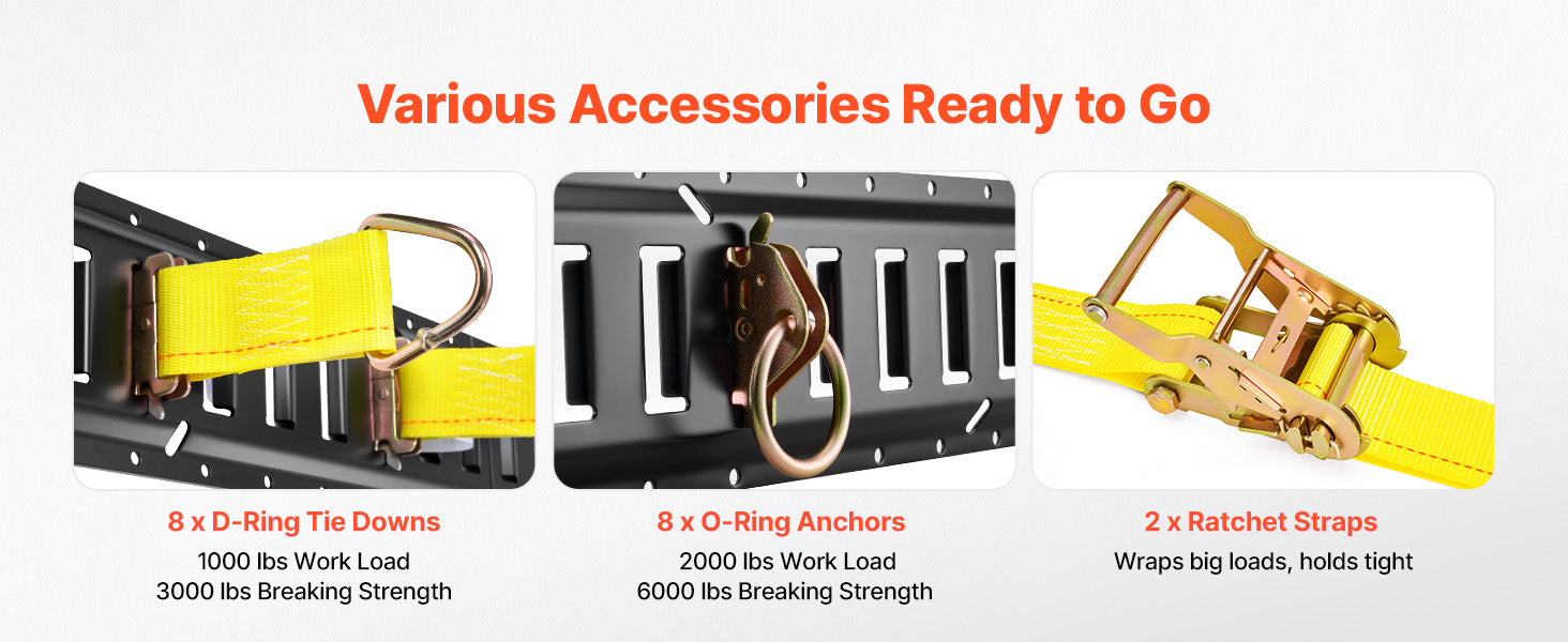 E-Track Tie-Down Rail Kit 8 Pack with Straps & O-Rings