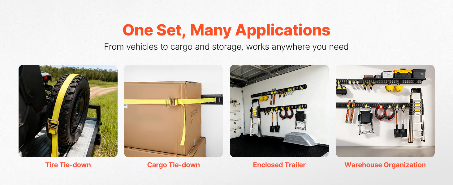 7.7 ft E-Track Tie-Down Rail Kit with Straps & Anchors (4 Pack)