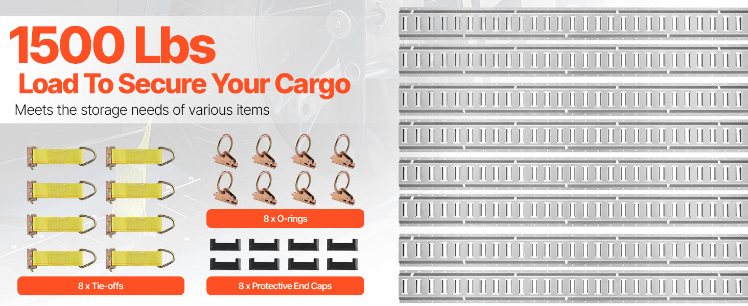 E-Track Tie-Down Rail Kit with Steel Rails & O-Rings for Cargo