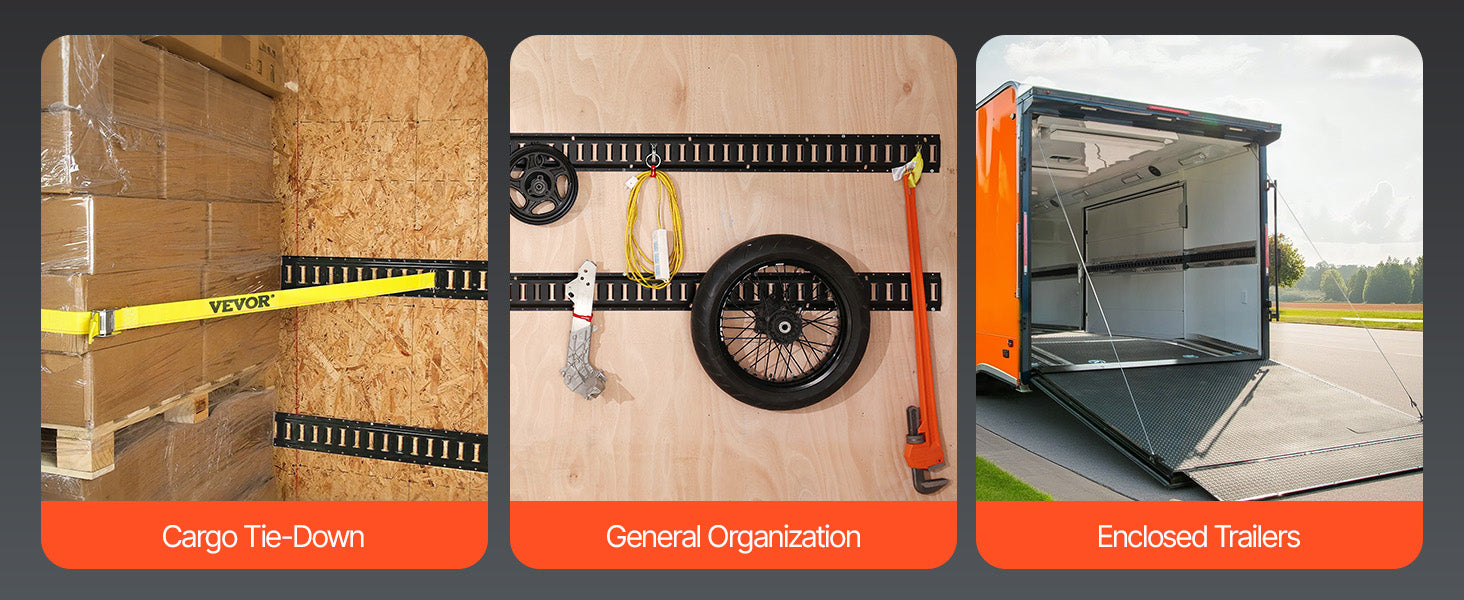 E-Track Tie-Down Rail Kit with Steel Rails & O-Rings for Cargo
