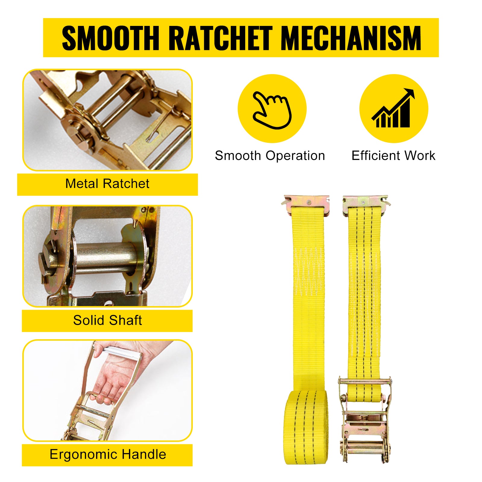 E-Track Ratchet Straps 2" Heavy-Duty Tie-Down Set 4,400 lbs Strength
