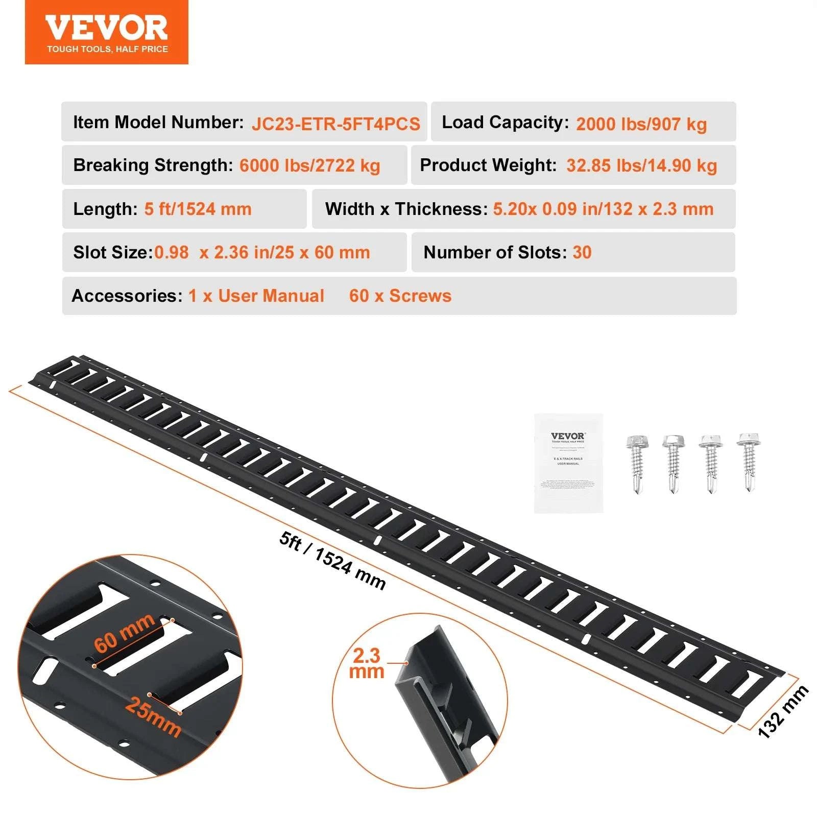 E-Track Tie Down Rail Kit 4 Pack 2000lbs Load for Trailers & Garages-2ft / Poland