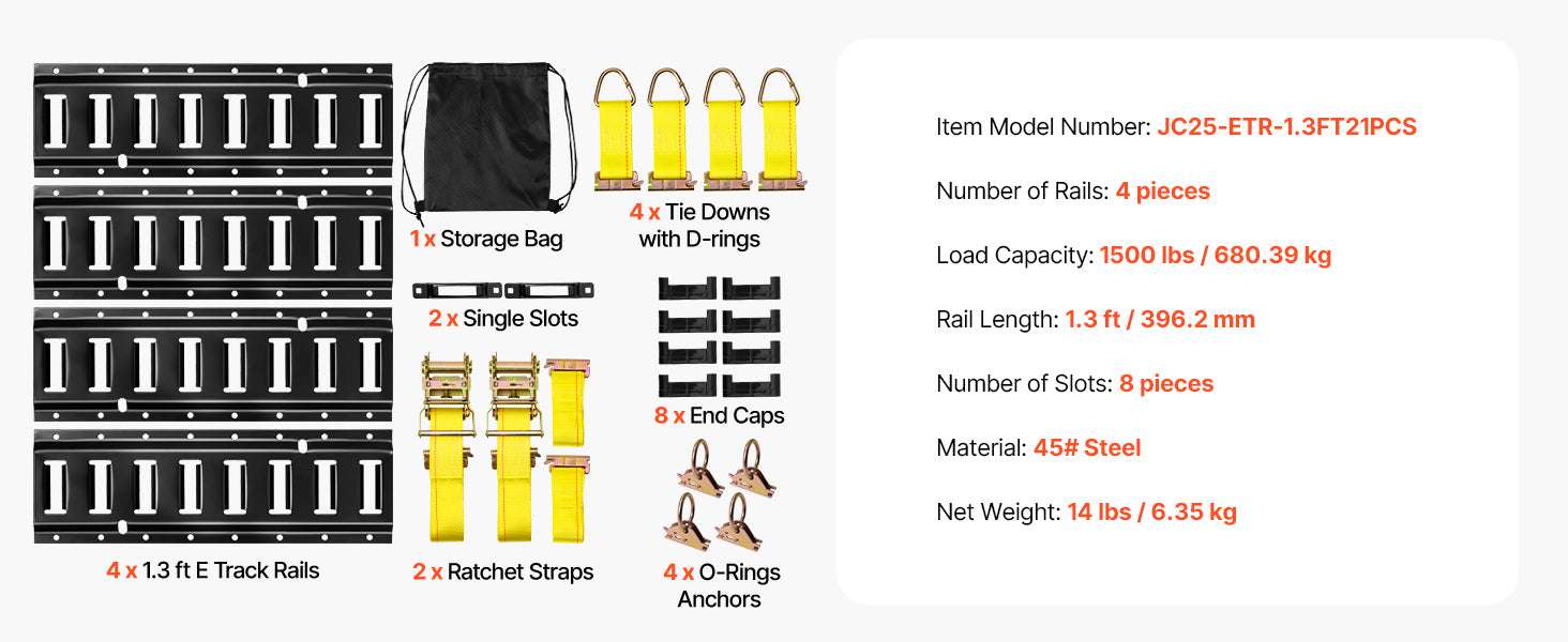 E-Track Tie-Down Rail Kit 4 Pack with Straps & Anchor Points-4 Pack / United States