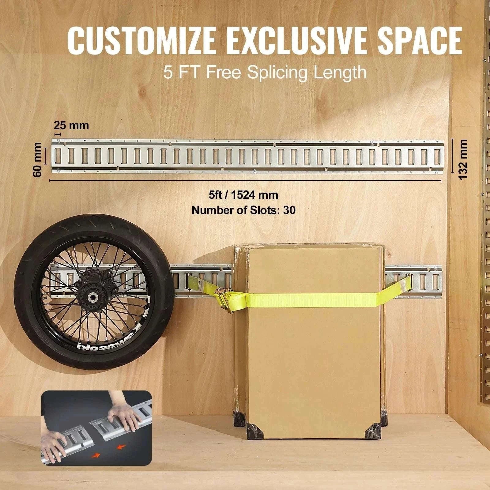 E-Track Tie-Down Rail Kit with Steel Rails & O-Rings for Cargo-5ft / United States
