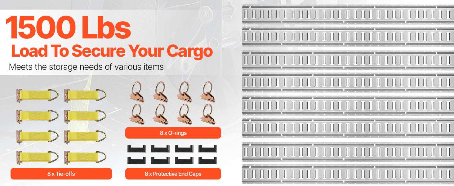 E-Track Tie-Down Rail Kit with Steel Rails & O-Rings for Cargo-5ft / United States