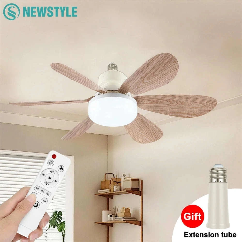 E27 Ceiling Fan Light with Remote Control-52cm Woodgrain