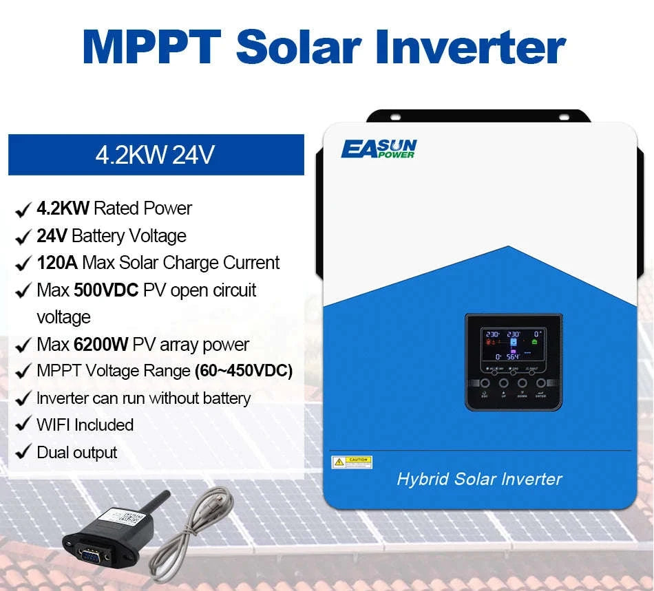 EASUN POWER Hybrid Solar Inverter 6.2KW 4.2KW 3.2KW 2.2KW Pure Sine Wave MPPT 12V 24V 48V 220v Solar Charger Power Home Inversor-SMH-II-2.2KW-WiFi / GERMANY