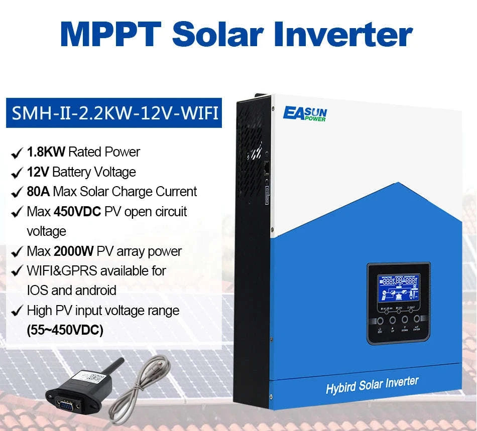 EASUN POWER Hybrid Solar Inverter 6.2KW 4.2KW 3.2KW 2.2KW Pure Sine Wave MPPT 12V 24V 48V 220v Solar Charger Power Home Inversor-SMH-II-2.2KW-WiFi / GERMANY