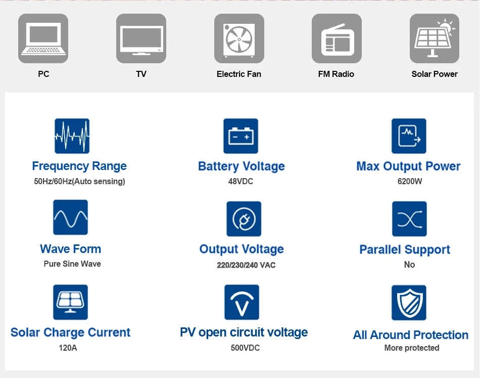 EASUN POWER Hybrid Solar Inverter 6.2KW 4.2KW 3.2KW 2.2KW Pure Sine Wave MPPT 12V 24V 48V 220v Solar Charger Power Home Inversor-SMH-II-2.2KW-WiFi / GERMANY