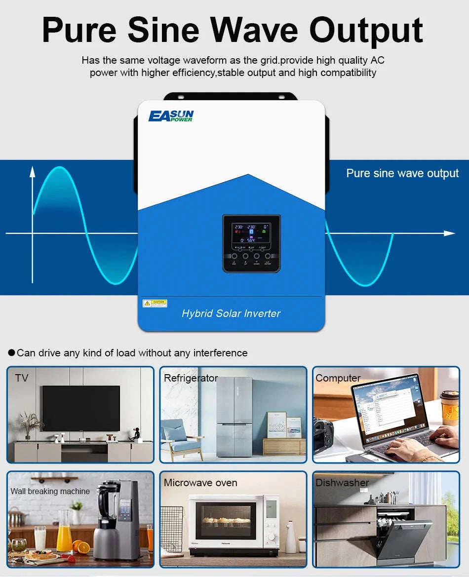 EASUN POWER Hybrid Solar Inverter 6.2KW 4.2KW 3.2KW 2.2KW Pure Sine Wave MPPT 12V 24V 48V 220v Solar Charger Power Home Inversor-SMH-II-2.2KW-WiFi / GERMANY