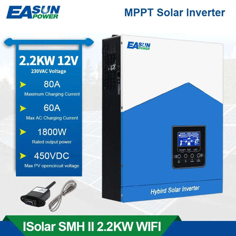 EASUN POWER Hybrid Solar Inverter 6.2KW 4.2KW 3.2KW 2.2KW Pure Sine Wave MPPT 12V 24V 48V 220v Solar Charger Power Home Inversor-SMH-II-2.2KW-WiFi / GERMANY