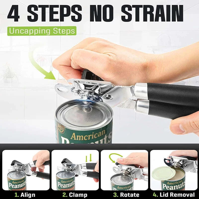 Easy-Grip Can Opener with Smooth Edge Cut for Effortless Opening-Silver / United States