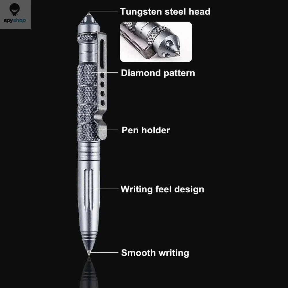 EDC Safety Pen with Tactical Tip for Writing and Protection-Silver with 2 refill