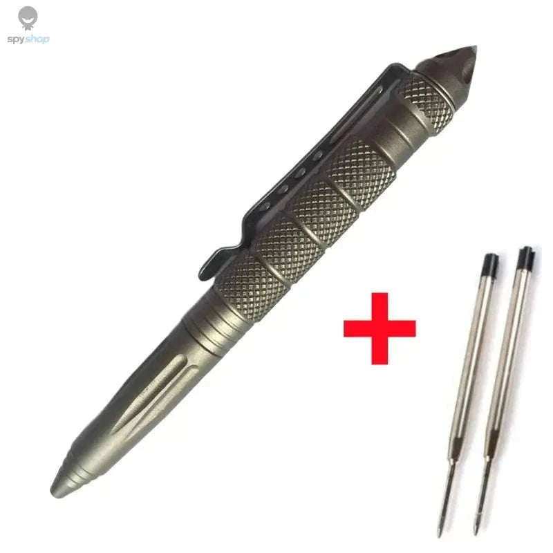 EDC Safety Pen with Tactical Tip for Writing and Protection-Silver with 2 refill