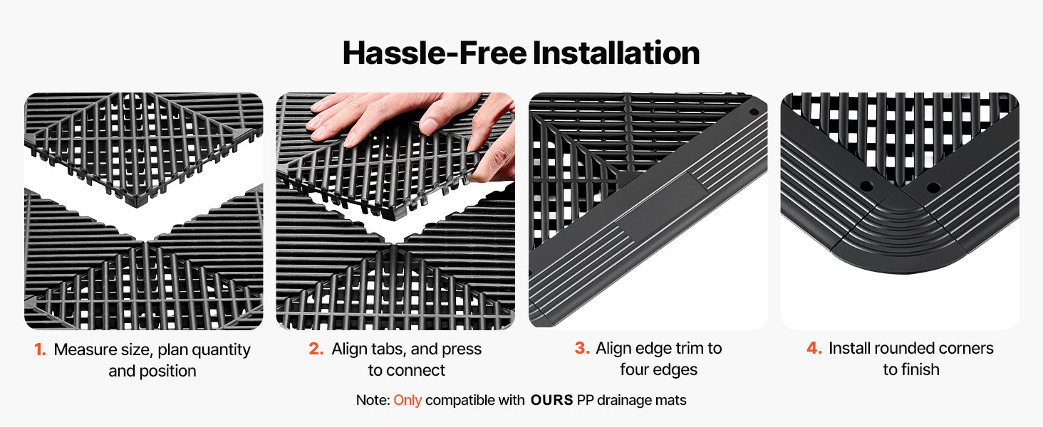 SucceBuy 11PCS Transition Edge Kit Durable PP Easy Installation for Wet Area Restaurant Only Compatible with Drainage Mats Black